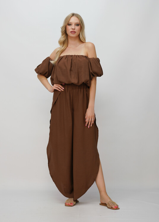 Ejtett vállú szatén crop top