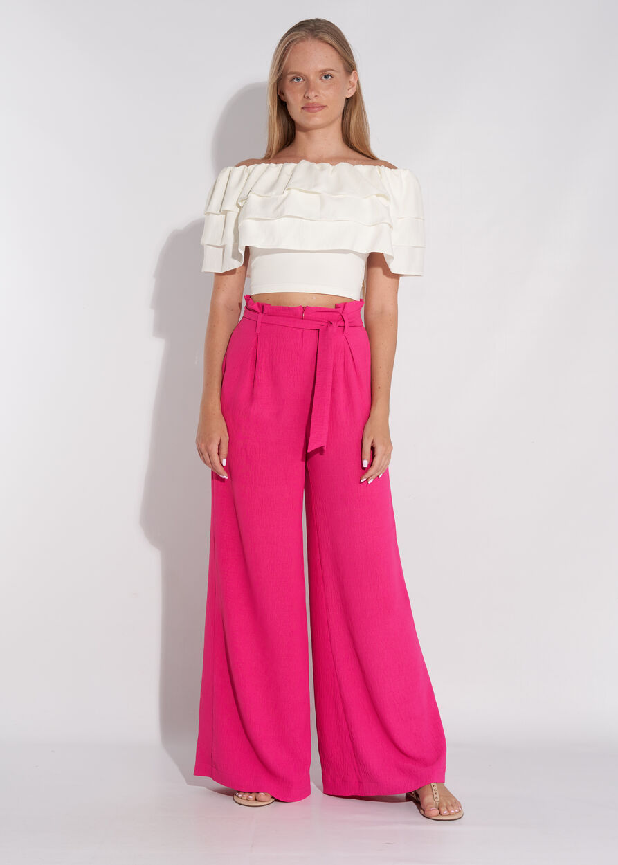 Ejtett vállú tripla fodros crop top