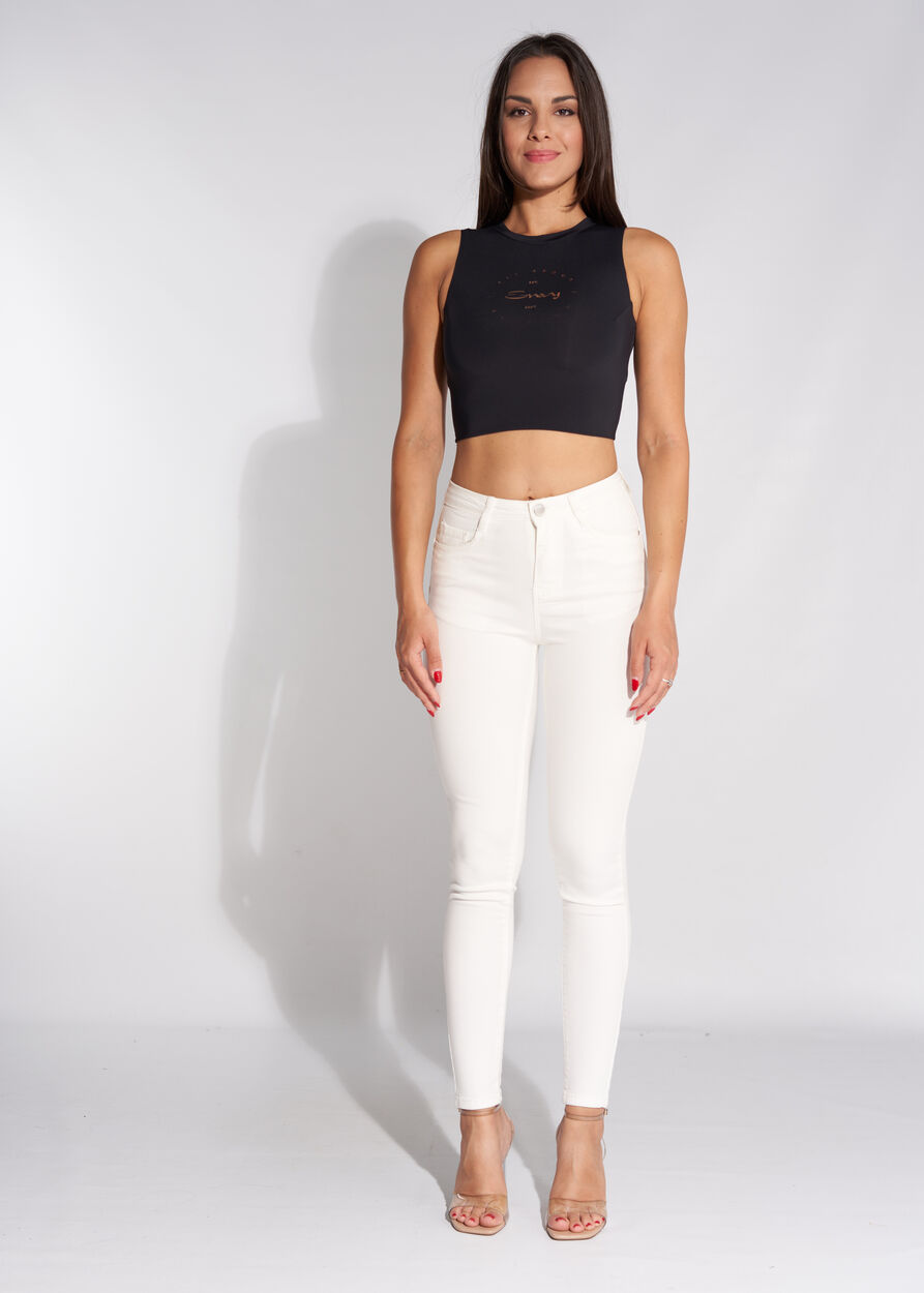 Elől zárt, hátul nyitott crop top logóval