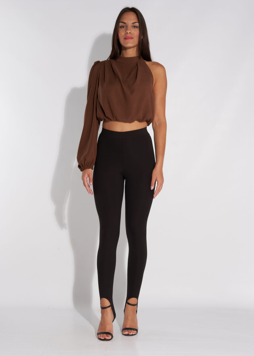 Hosszú, félvállas ujjú egyszínű crop top