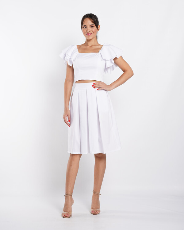 Fodros vállú puplin crop top