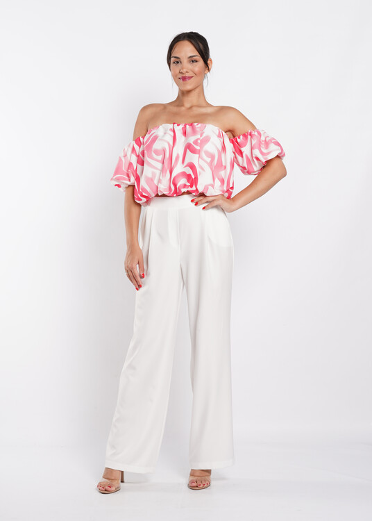 Ejtett vállú hullám mintás crop top