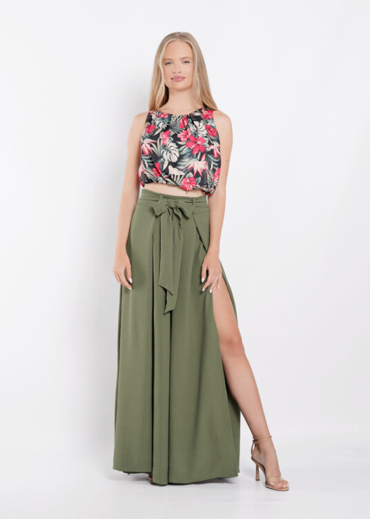 Buggyos aljú hibiszkusz mintás felső