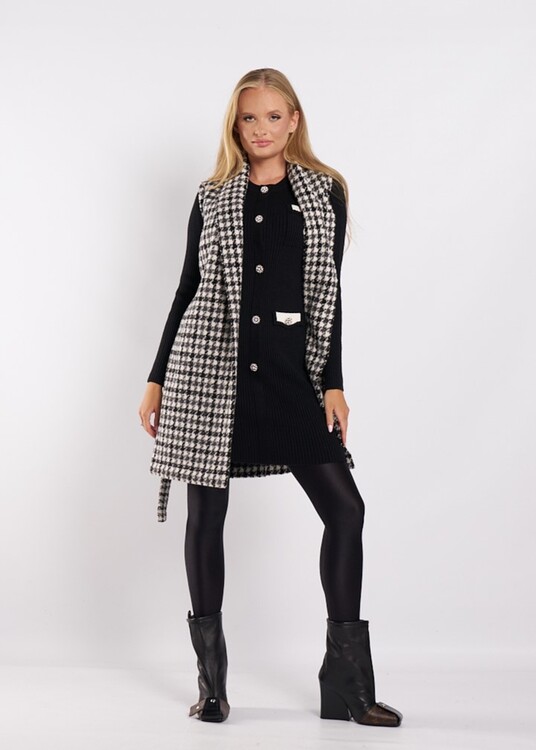 Sálgalléros kis kockás hosszú mellény