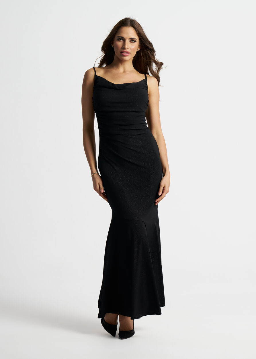 Vékony pántos csillogó lurex maxi ruha