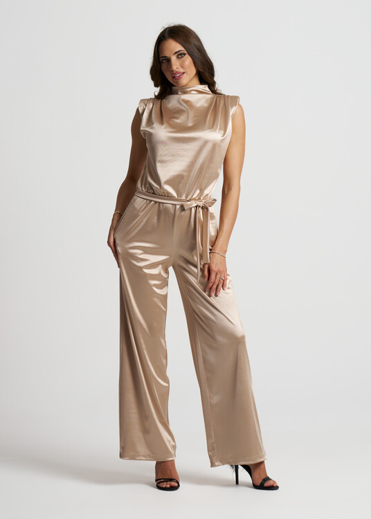 Magasított nyakú fényes overál