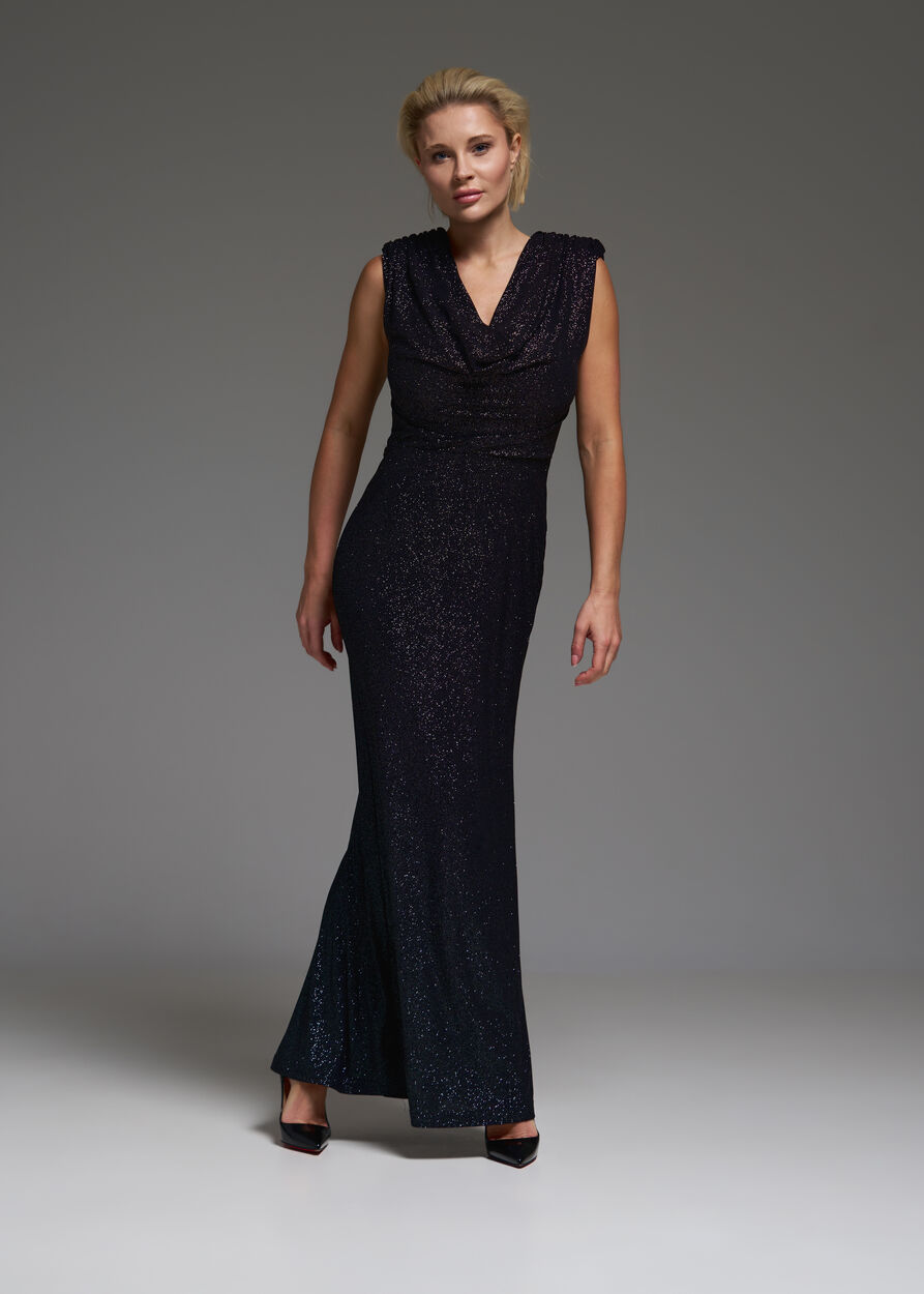 Kámzsa nyakú lurex maxiruha