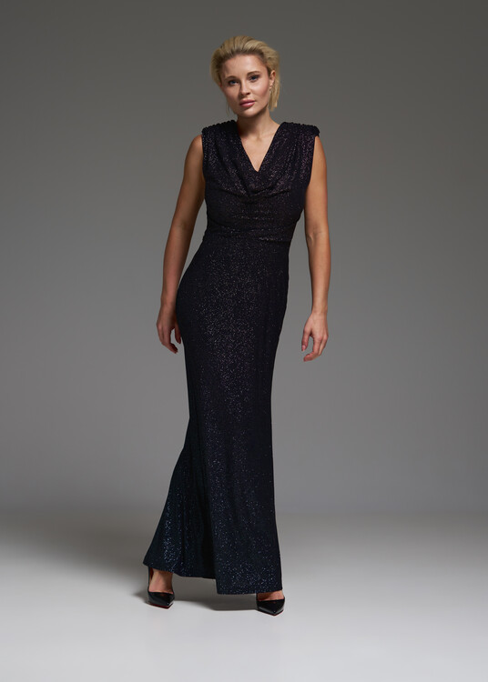 Kámzsa nyakú lurex maxiruha