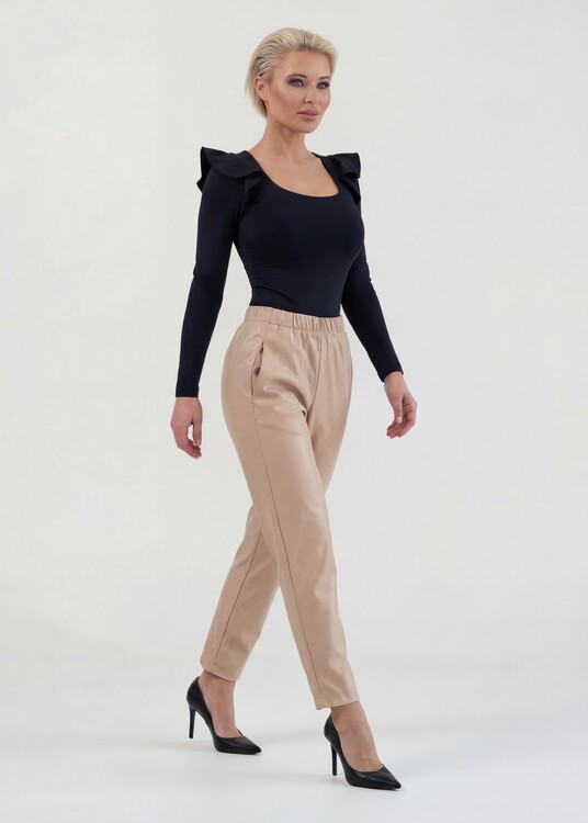 Bőrhatású gumis derekú nadrág