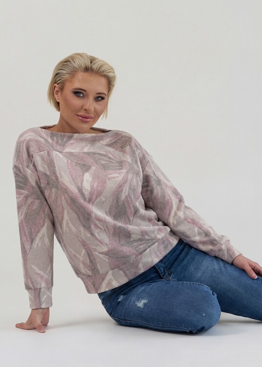 Akvarell mintás csónaknyakú felső