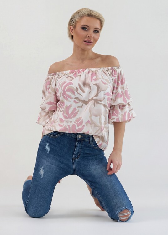 Absztrakt pasztell virágmintás blúz