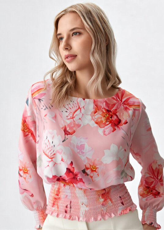 Romantikus virágmintás hosszú ujjú blúz