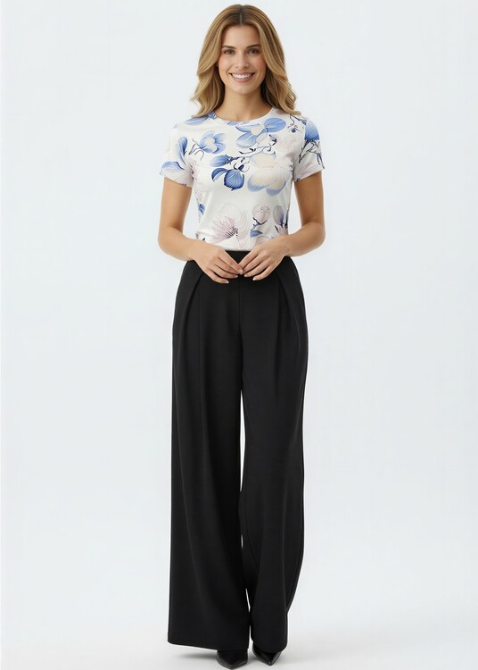 Kerek nyakú magnólia virágos felső