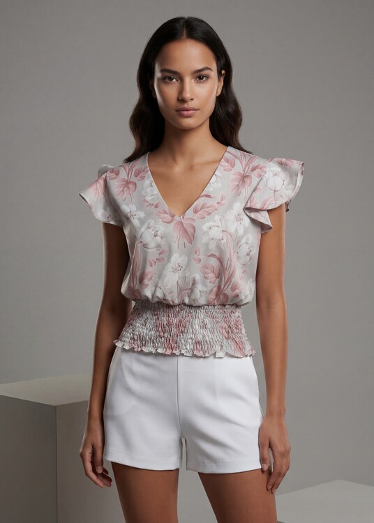 Festett liliom mintás ujjatlan blúz