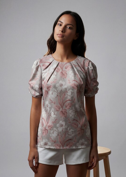 Festett liliom mintás rövid ujjú blúz