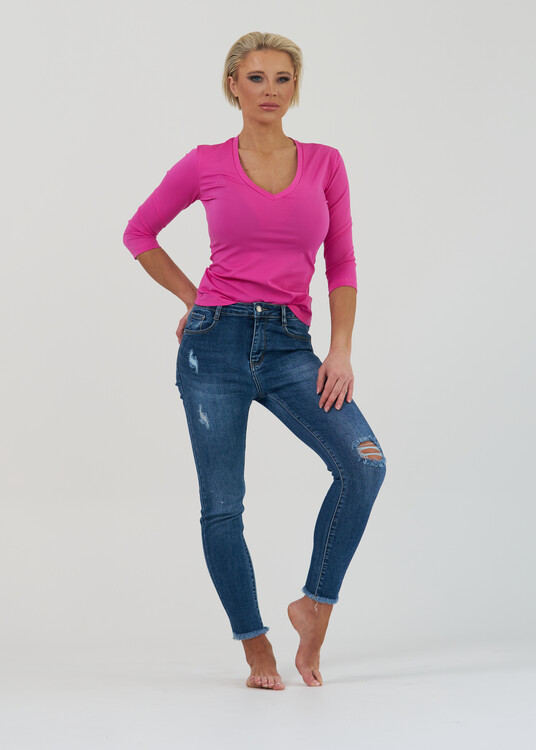 Pamut hatású V-nyakú felső