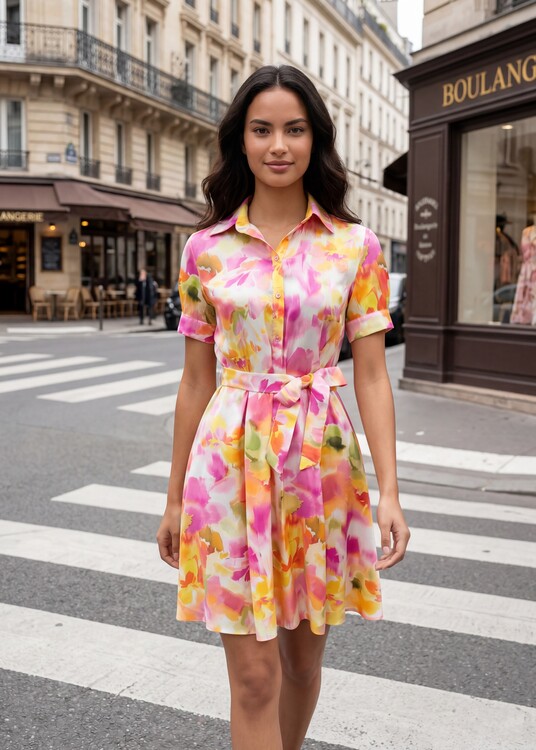 Absztrakt virágmintás ingruha